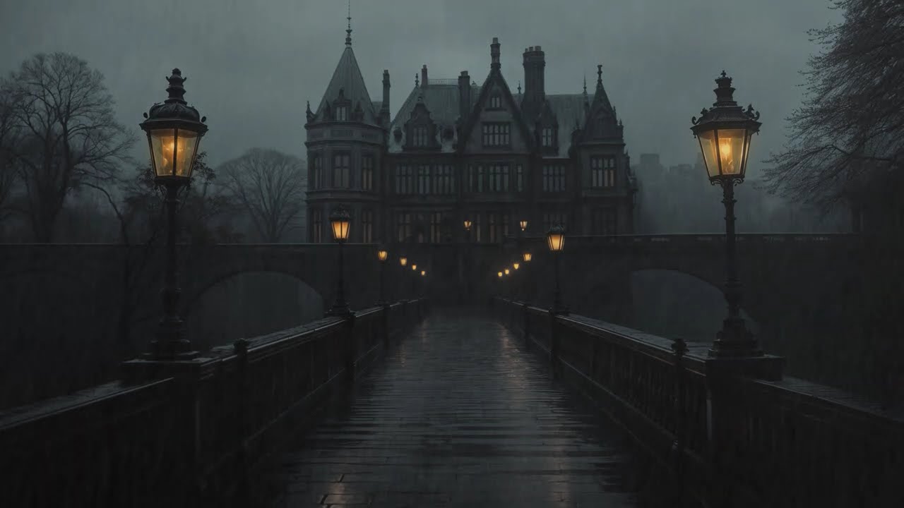 Whispering Academia – Crossing the Rain-Soaked Bridge to the Old Manor | A Dark Nocturne