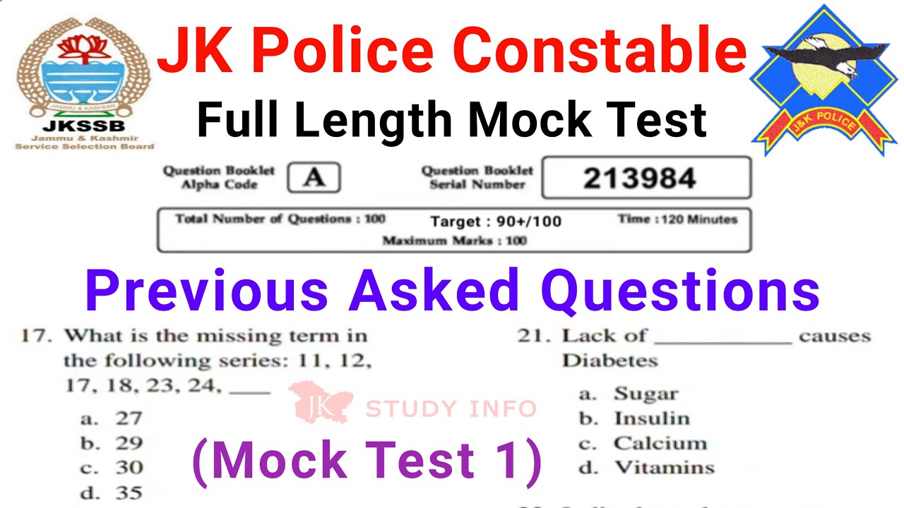JK Police Constable Mock Test | JKSSB Constable Solved Questions | JK Police Constable Important MCQ