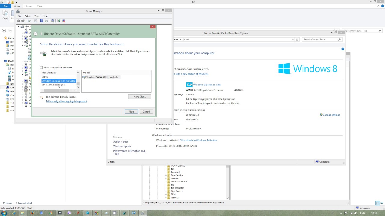 enable SATA AHCI drivers in windows 8 tutorial EN 2017