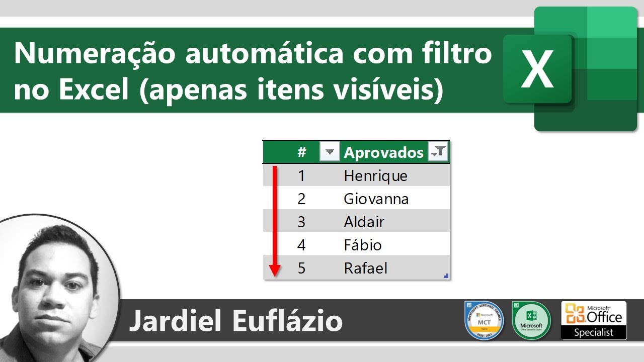 Numeração automática com filtro no Excel (apenas itens visíveis no filtro)