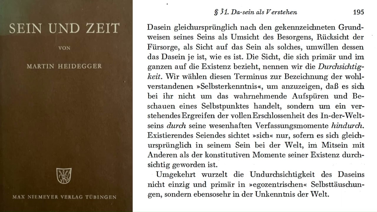 Heidegger | SEIN UND ZEIT | I. Abschnitt: Kapitel 5.A. | § 31 (2/2)