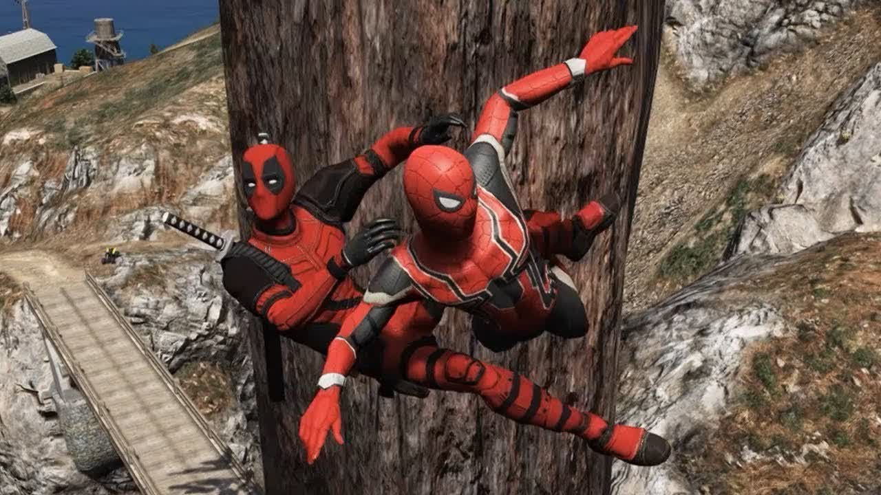 GTA 5 SPIDERMAN vs DEADPOOL Ragdolls #1 (Jumps,Falls,Fails) Superheroes