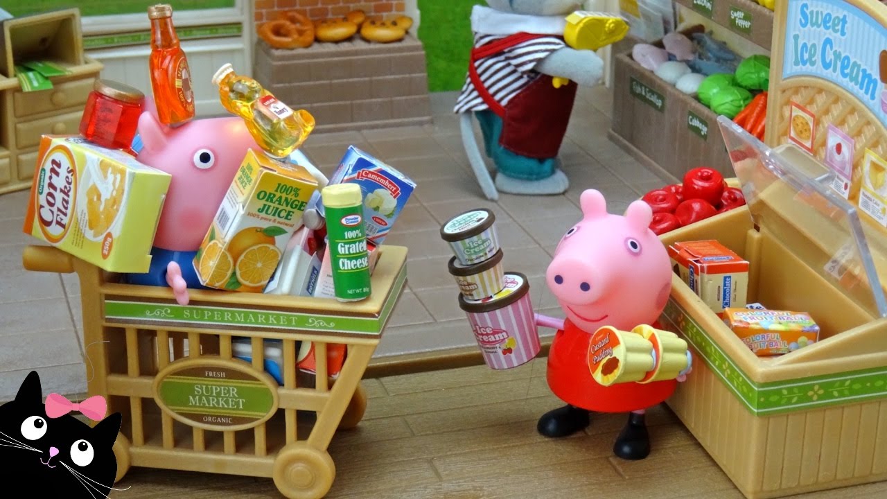 🛒 Peppa Pig juega a hacer la Compra del Supermercado 😸 Cat Juguetes
