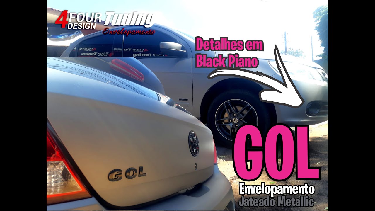 Envelopamento Gol Cinza Metallic Jateado Alltak completo detalhes Black Piano .