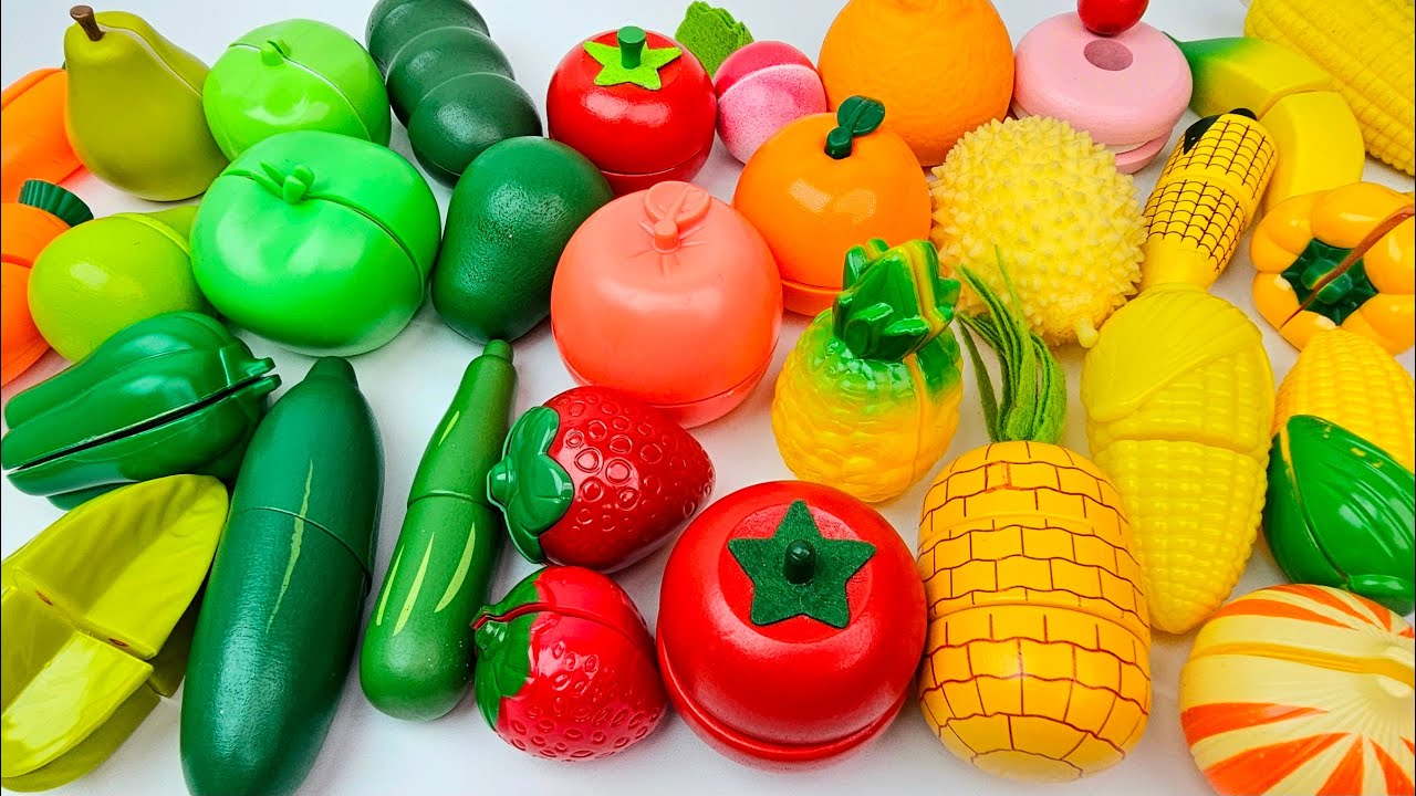 ASMR  木のおままごとセットと本物の野菜と果物を切る！おもちゃでリアルなやさいの名前をおぼえよう