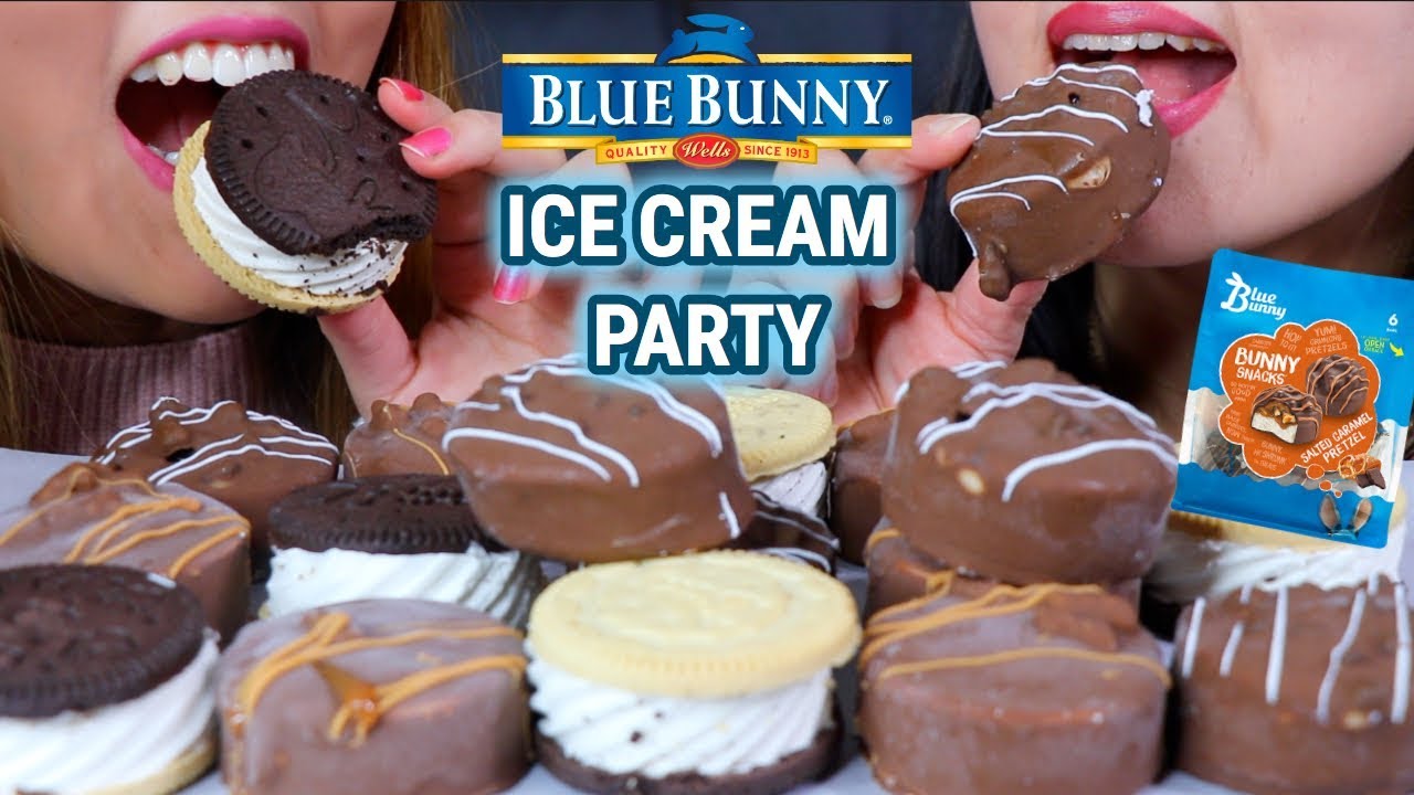 ASMR BLUE BUNNY ICE CREAM PARTY (CHOCOLATE, CARAMEL, BROWNIE) | Kim&Liz ASMR