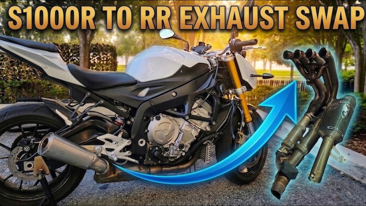 2016 BMW S1000R Exhaust Swap S1000RR OEM Exhaust + M4 Slip-On! (Install, Sound, & Review)