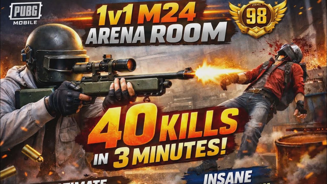 1v1 M24 Arena Room 🔥 40 Kills in 3 Minutes | Level 98 Pro Gameplay | PUBG Mobile