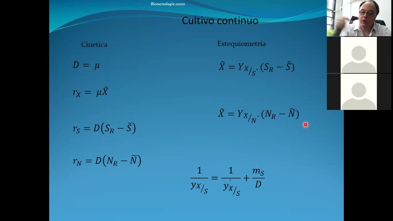 Video 25 del curso de Biotecnología 1 2020. Sistema de cultivo Cultivo continuo 2 de 9
