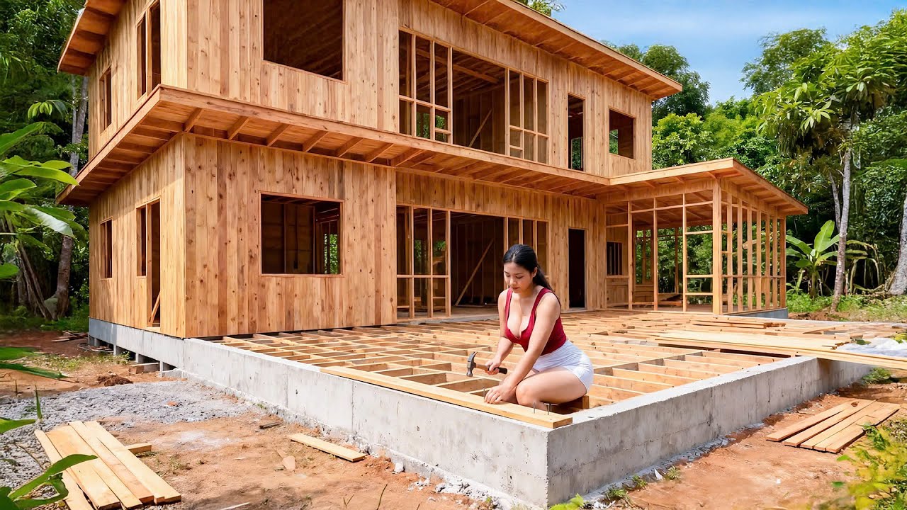 TIMELAPSE - I Spent 1 Month Building a WOODEN HOUSE and Learned These 5 Essential Skills