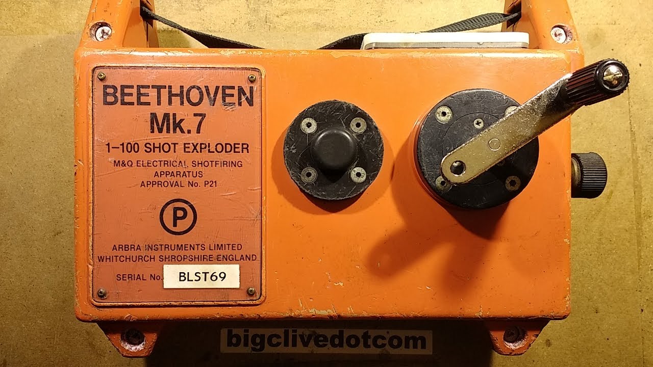 Inside an Arbra dynamite exploder.  (With explosion and danger-cats.)