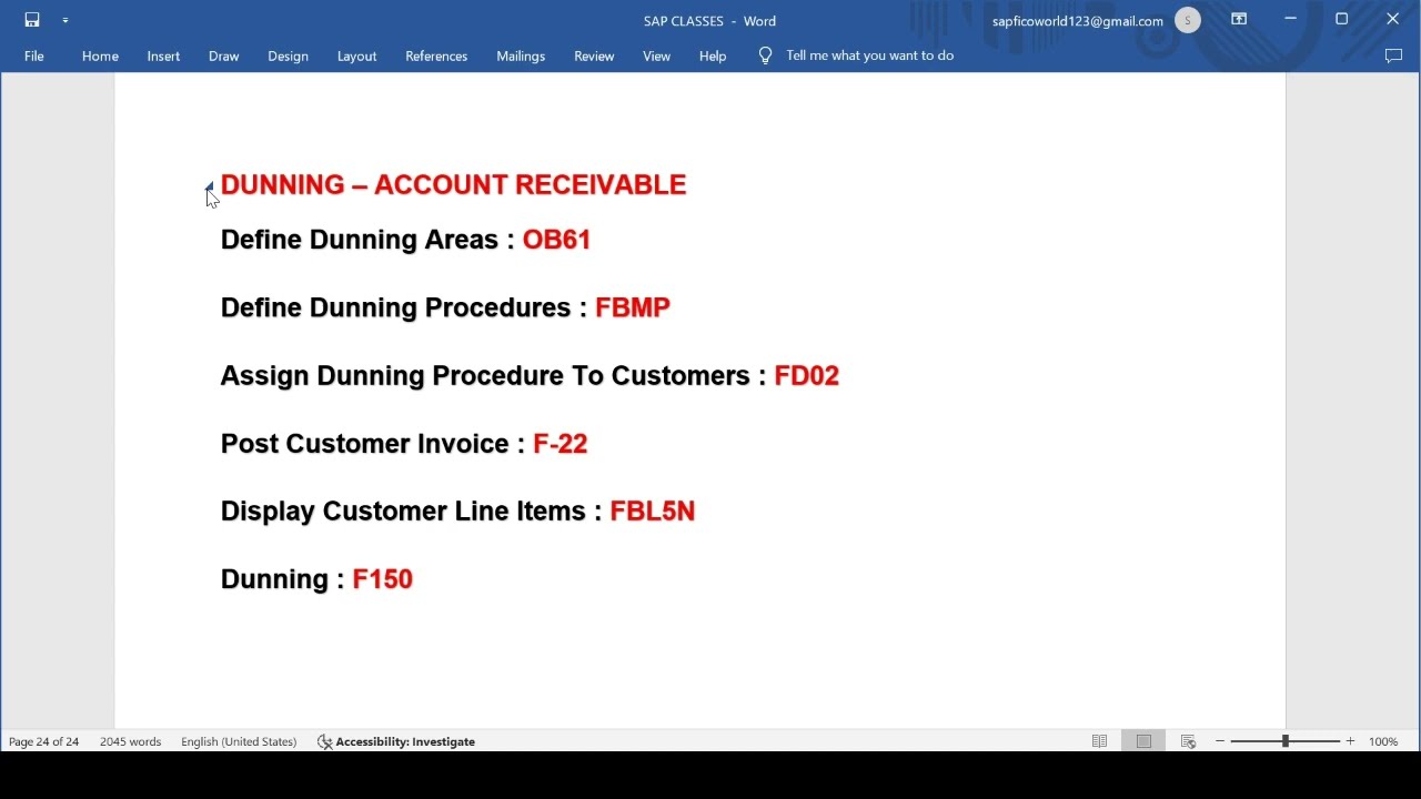 28 Dunning Procedure(Account Receivable) In Sap fico - OB61/FPMP/F150/FD02