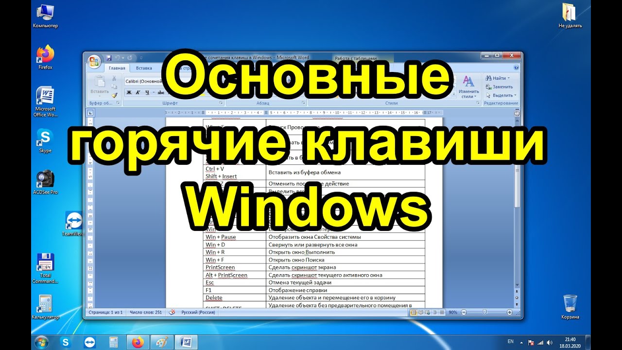 Основные горячие клавиши Windows
