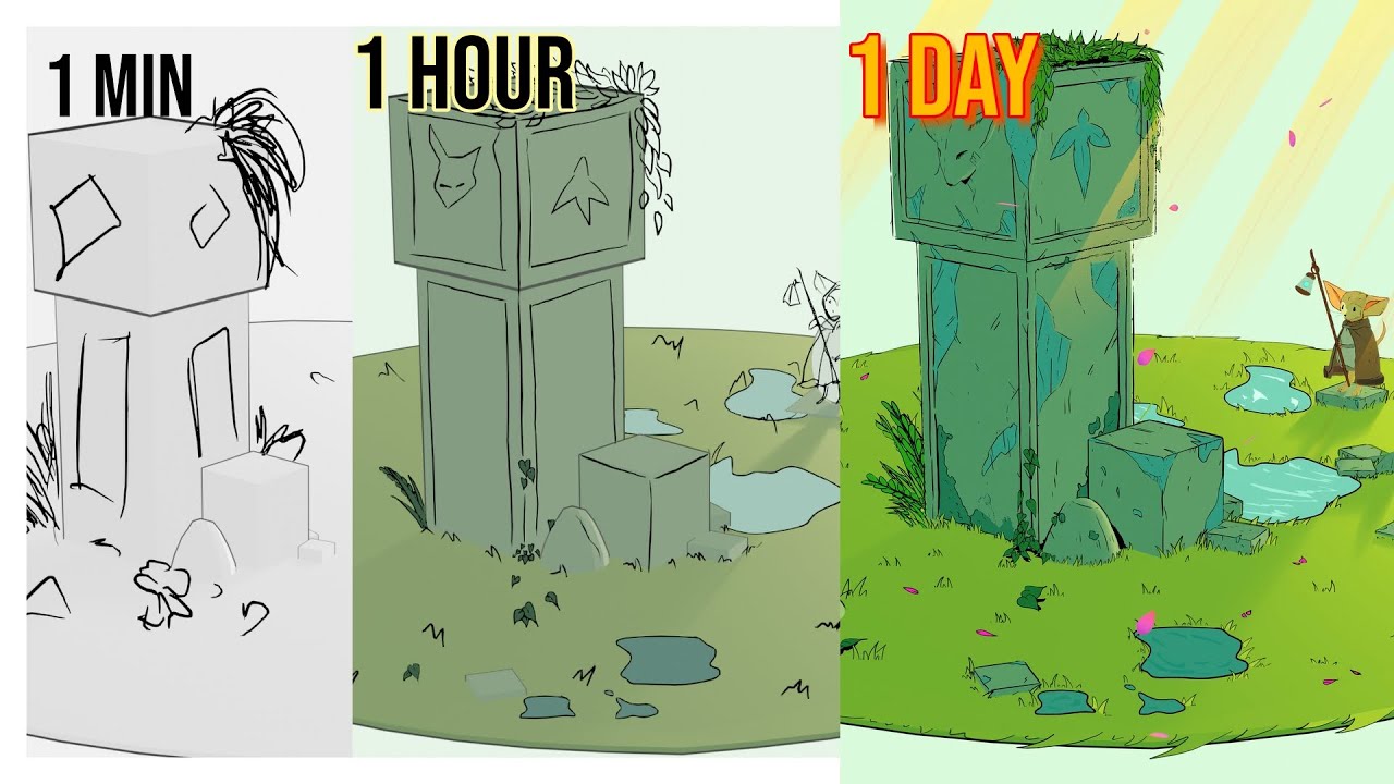1 Minute vs 1 Hour vs 1 Day – Recreating Concept Art in Blender Grease Pencil