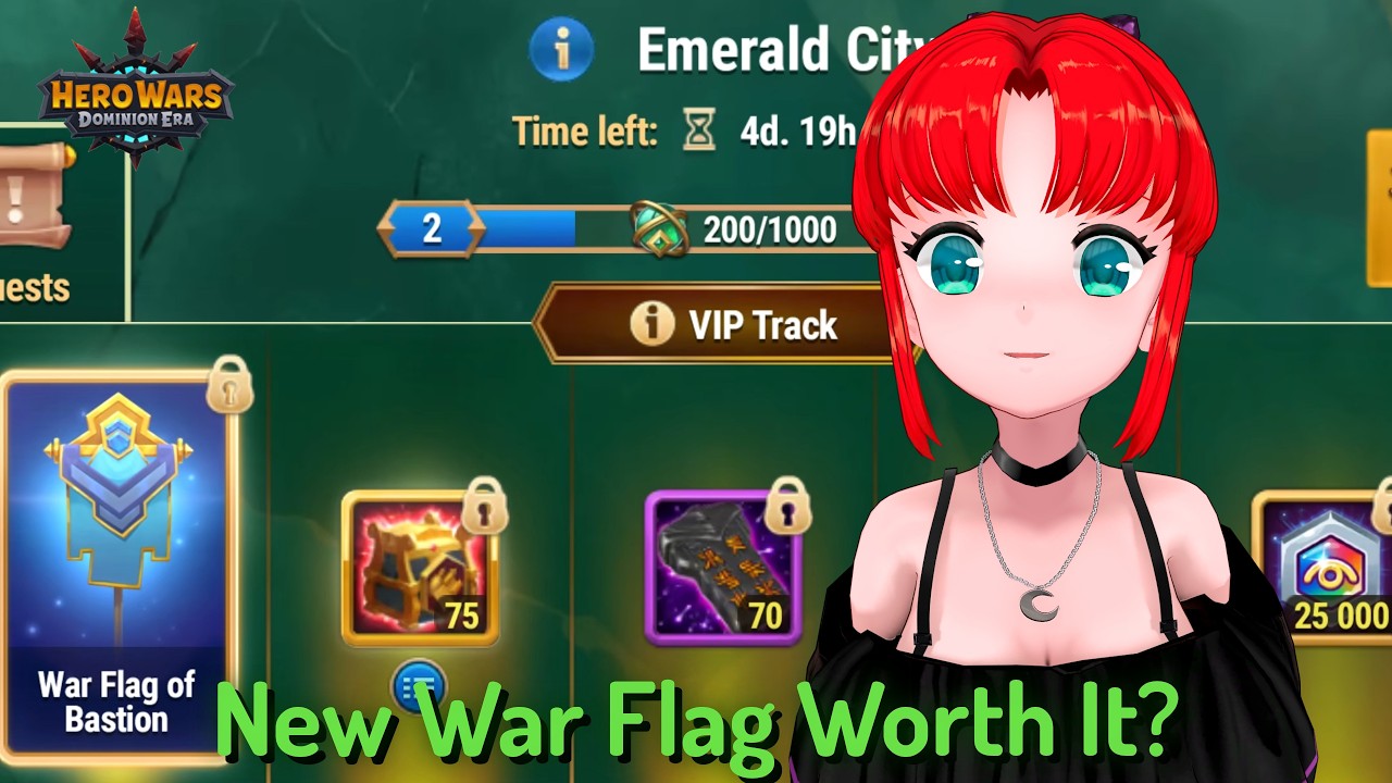 Anniversary Skin Stone Event and Emerald City With War Flag of Bastion &mdash; Hero Wars: Dominion Era