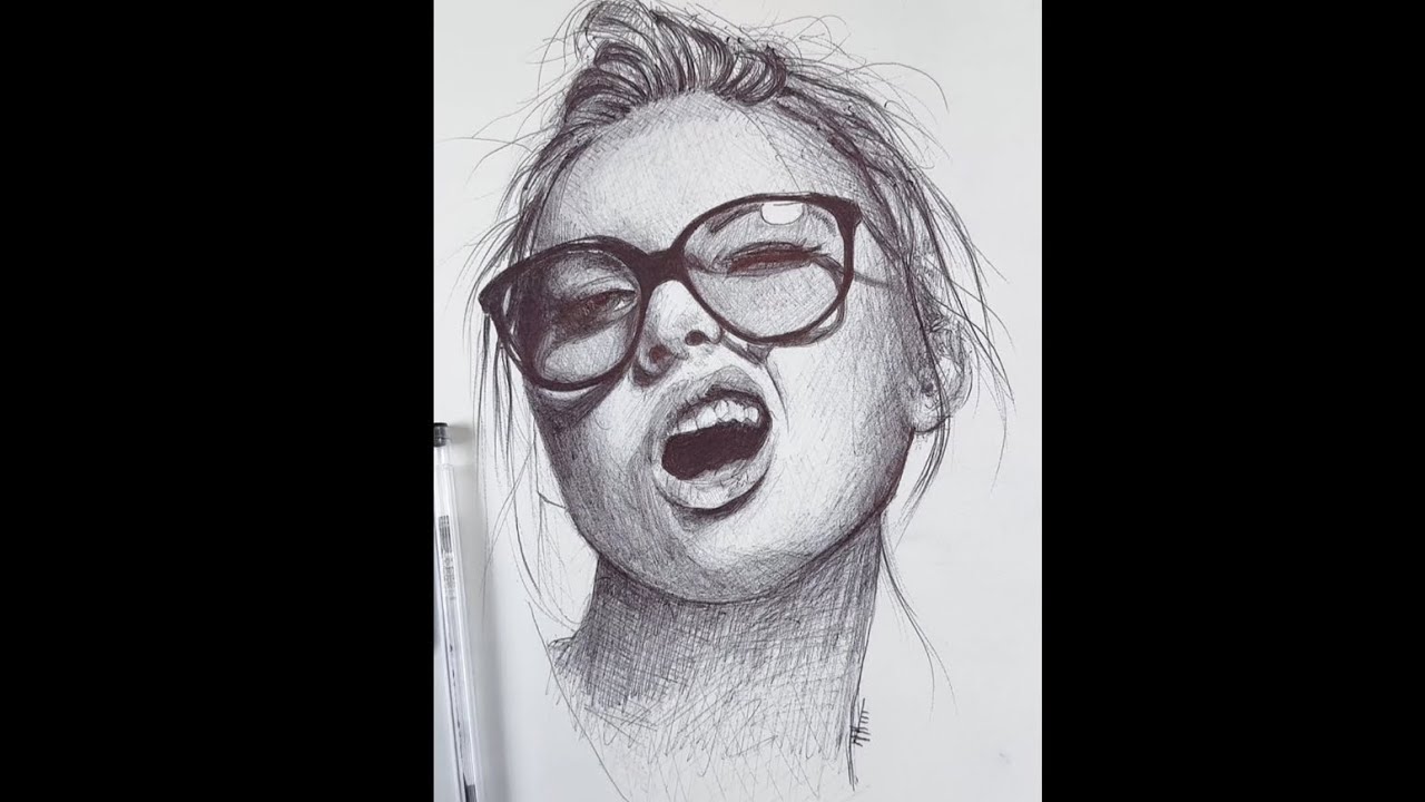 With Only one black pen drawing 