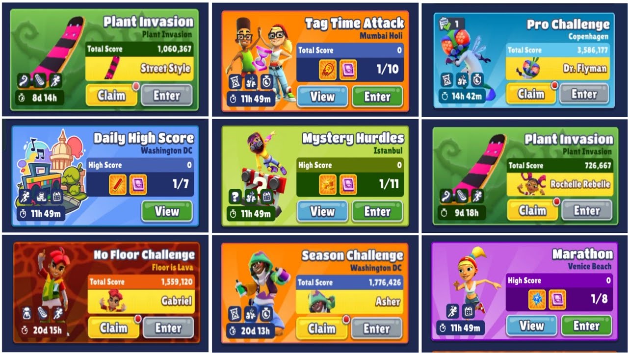 Subway Surfers: 9 Different Challenges Compilation in 9 Different World Tours of Subway Surfers 2025