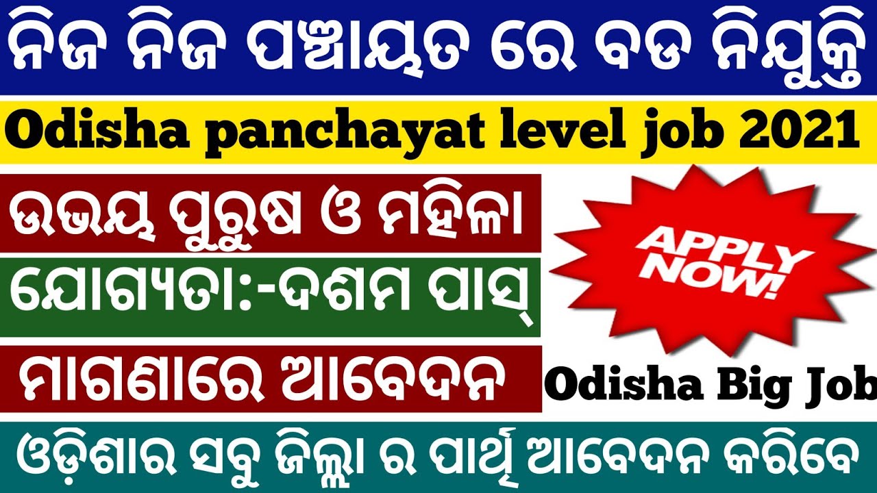 Odisha Panchayat level job 2021/odisha village level jobs/free job alert/odisha govt jobs