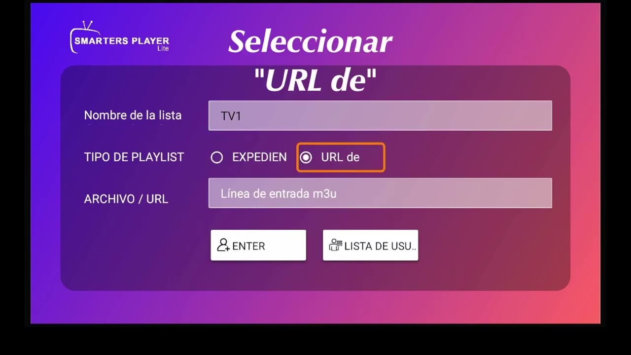 Procedimiento, configuración, nueva lista m3u en Televizo y Smarters Player