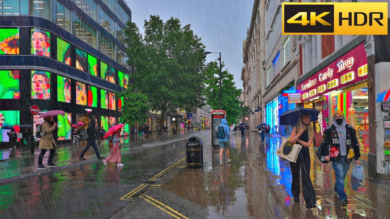 London on a Rainy Evening - July 2021 🌧 London Walk in Heavy Rain - ASMR [4K HDR]