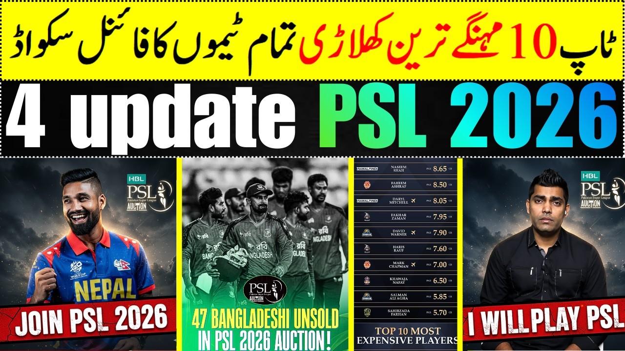 4 update PSL 2026 | Top 10 Most Expensive Players in PSL 2026 | Final squad of All teams PSL 2026