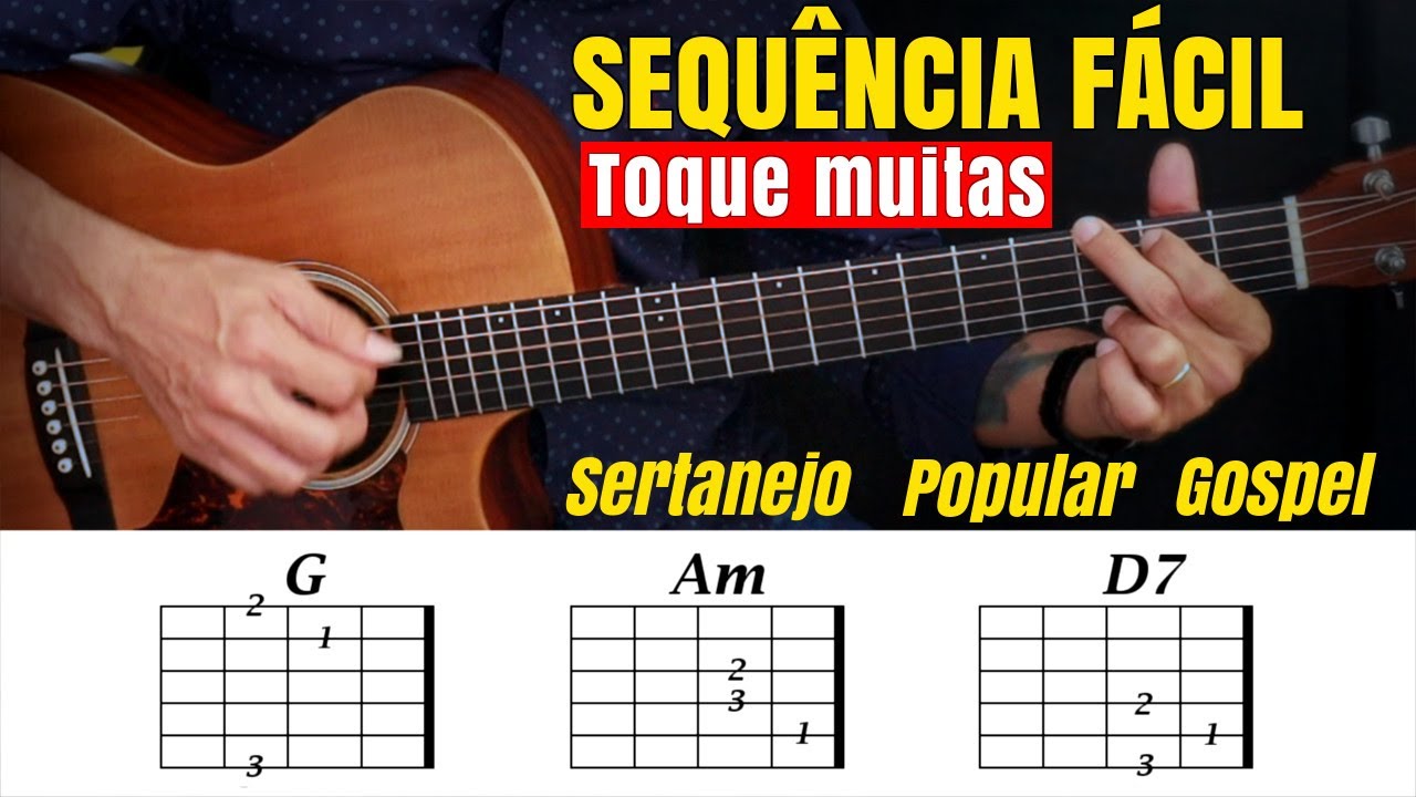 Como tocar uma SEQUENCIA FÁCIL DE ACORDES para aplicar em muitas musicas - SEM PESTANA 👊🎸