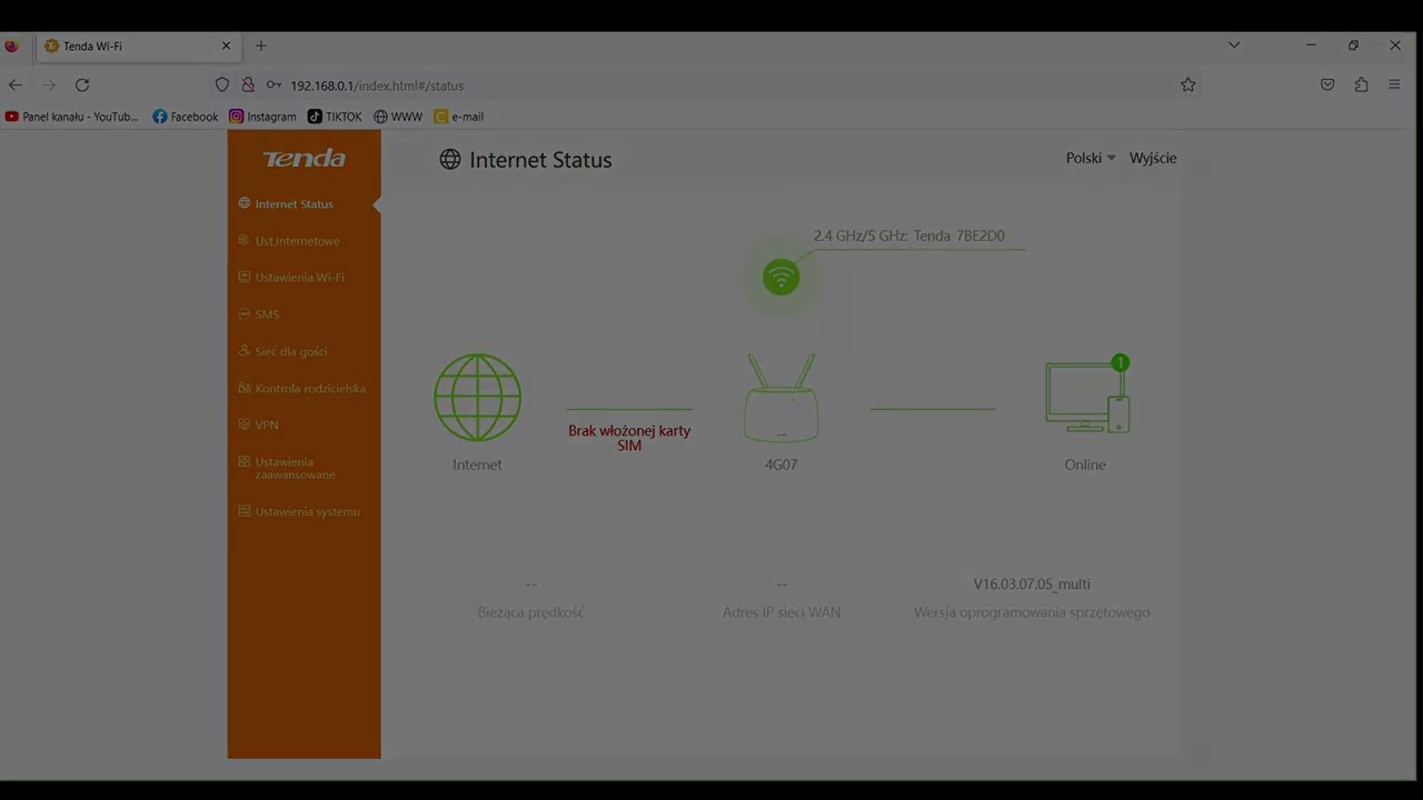Kreator szybkiej konfiguracji Dwuzakresowego routera Wi-Fi Tenda 4G LTE AC1200 model 4G07