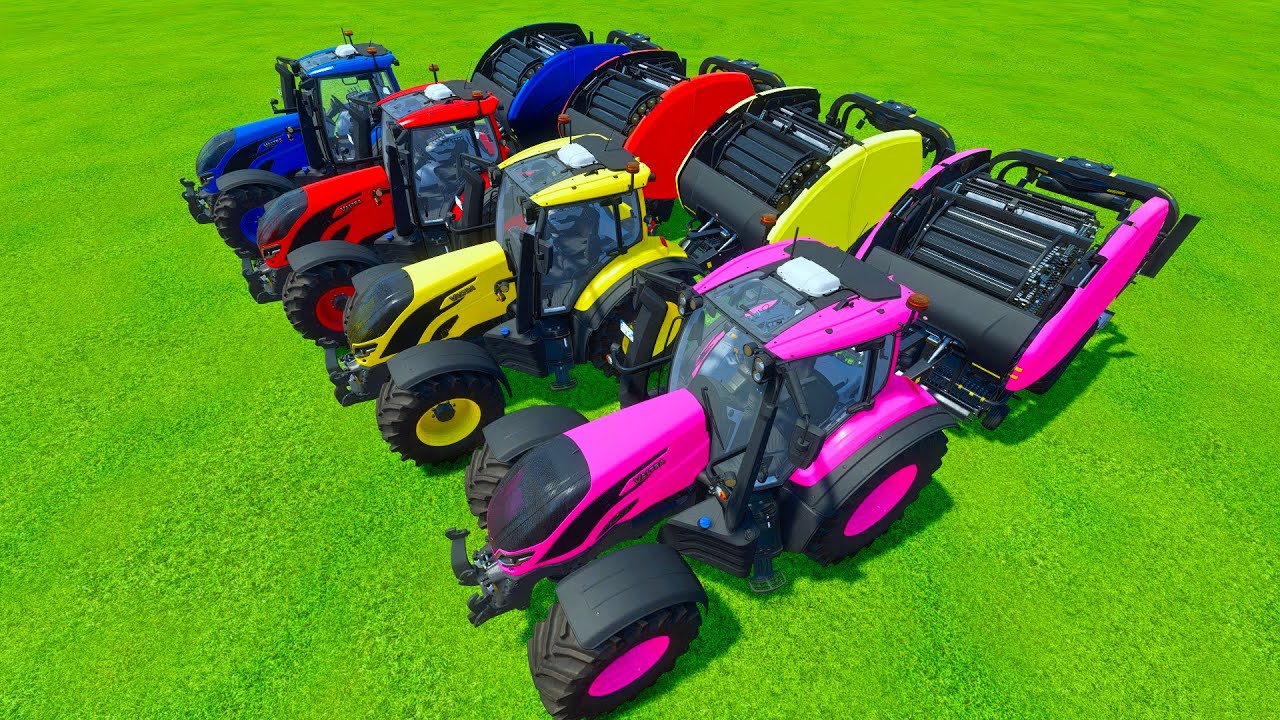 Loading & Transport Colorful Tractors | Grass Mowing Farm Work -  Farming Simulator 22