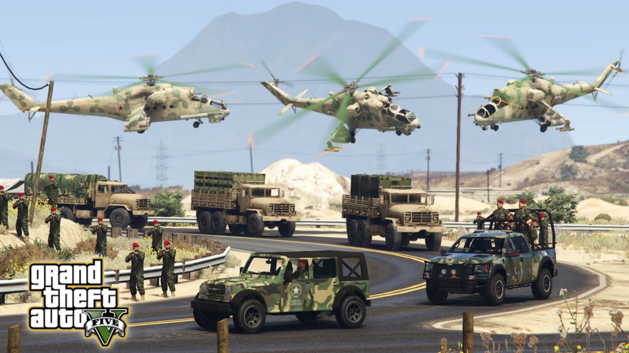 GTA 5 Gameplay - The MI-24 Helicopters  Attack on Military Weapons Convoy