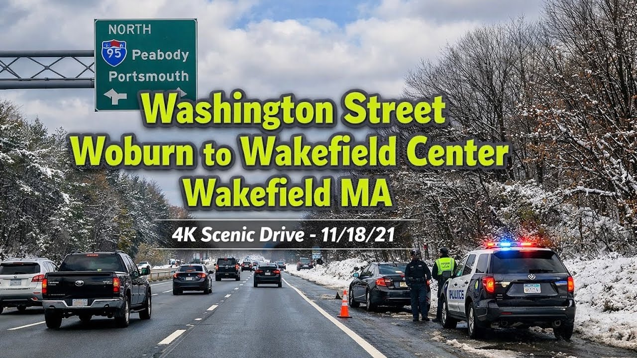 Washington Street Woburn to Wakefield Center Wakefield MA | 4K Scenic Drive - 11/18/21