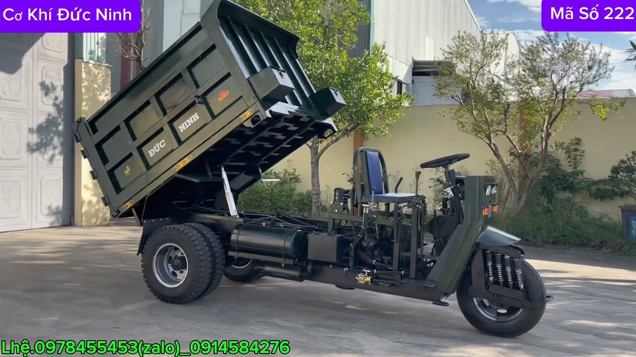 Xe Ba Bánh Chở VLXD Siêu Khủng Thùng 3Khối.Máy Ôtô490.Cầu Số 2,5tấn.Phanh Hơi Lốc Kê.Cơ Khí Đức Ninh
