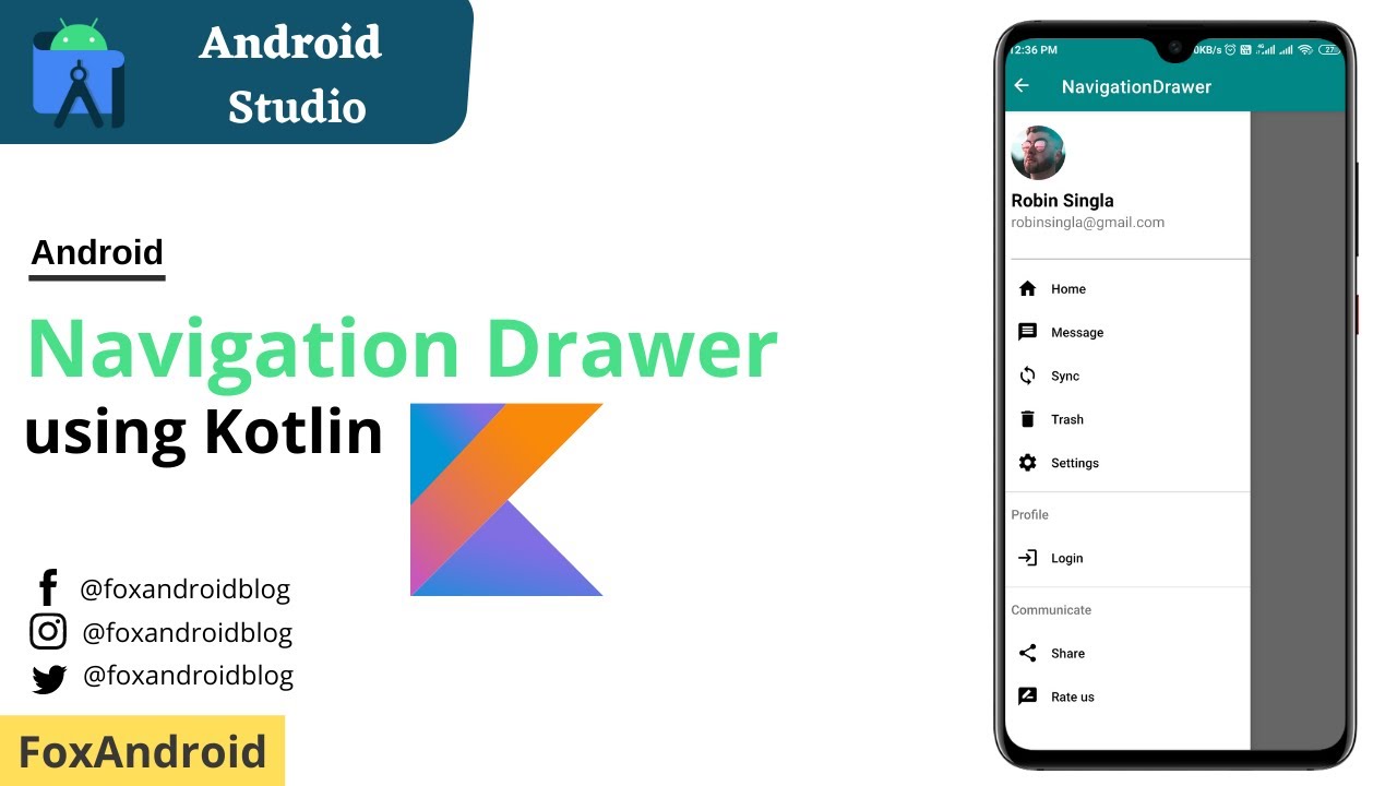 Navigation Drawer с использованием Kotlin в Android Studio || Скользящее меню с Navigation Drawer...