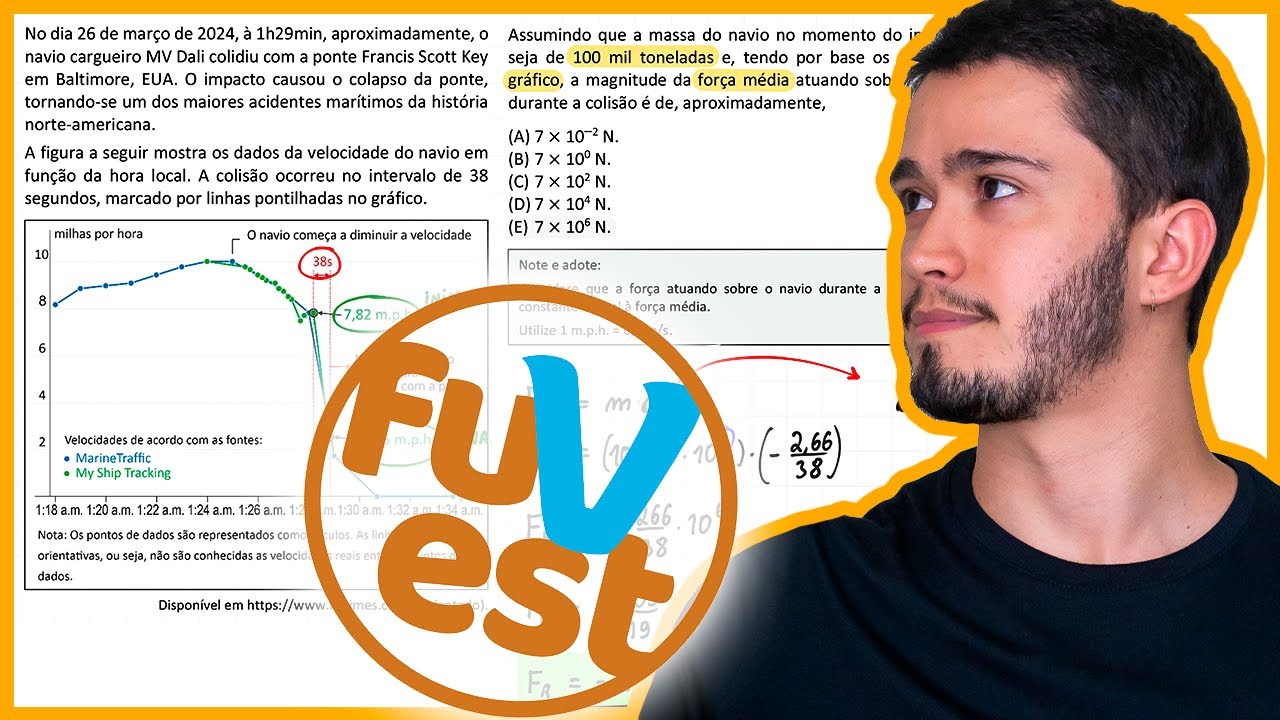 Fuvest 2025 - No dia 26 de mar&ccedil;o de 2024, &agrave; 1h29min, aproximadamente, o navio cargueiro MV Dali coli