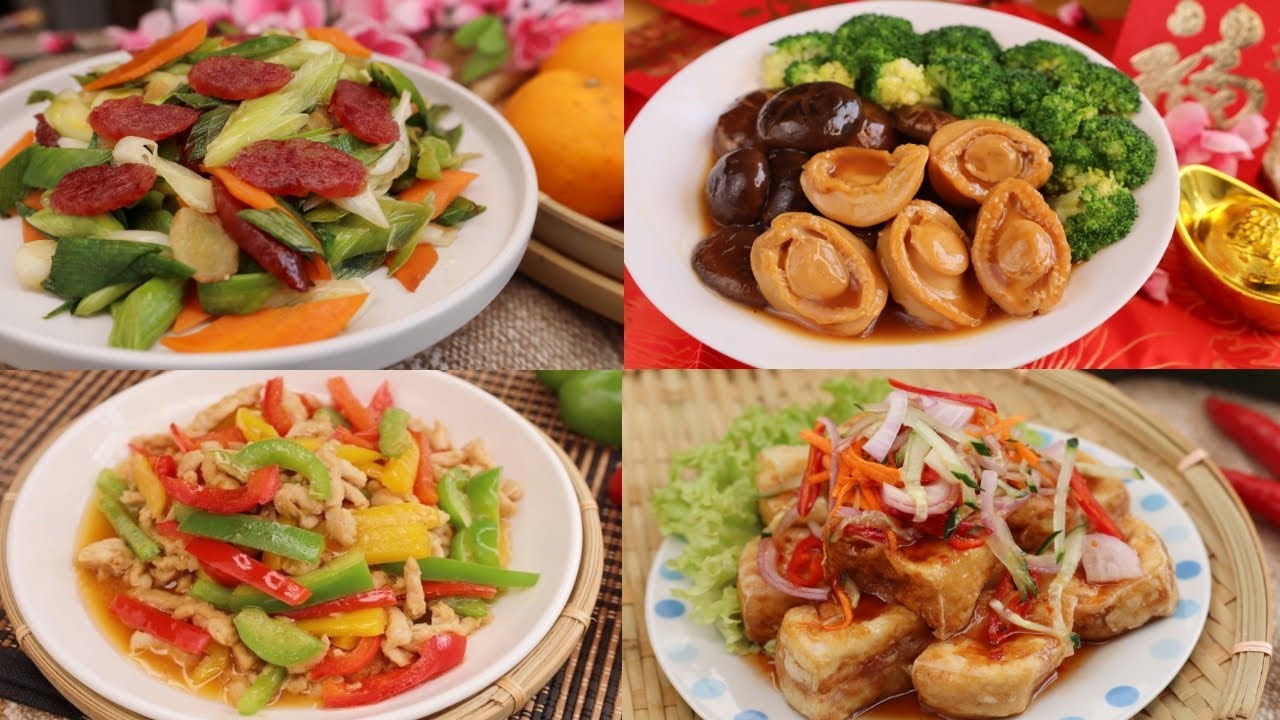 【4款年菜食谱合集 】大蒜炒腊肠/ 蚝皇花菇烩鲍鱼/三色椒炒肉丝/泰式豆腐