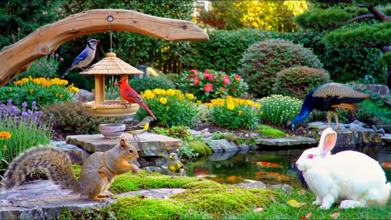 🔴 4K Cozy Garden Bird Feeder – Cardinals, Blue Jays,Goldfinch & Nature Sounds | Relaxing • Cat TV