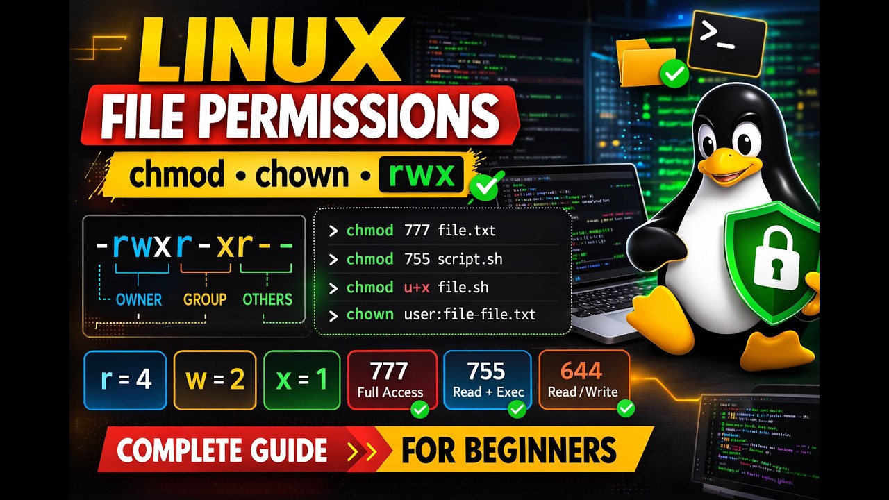 Linux File Permissions Explained 🔐 | chmod, chown, rwx (Beginner Guide)