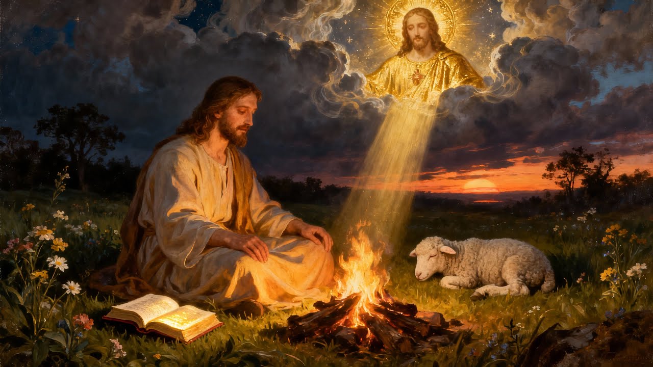 Quiet rest by the fire; Jesus keeps watch
