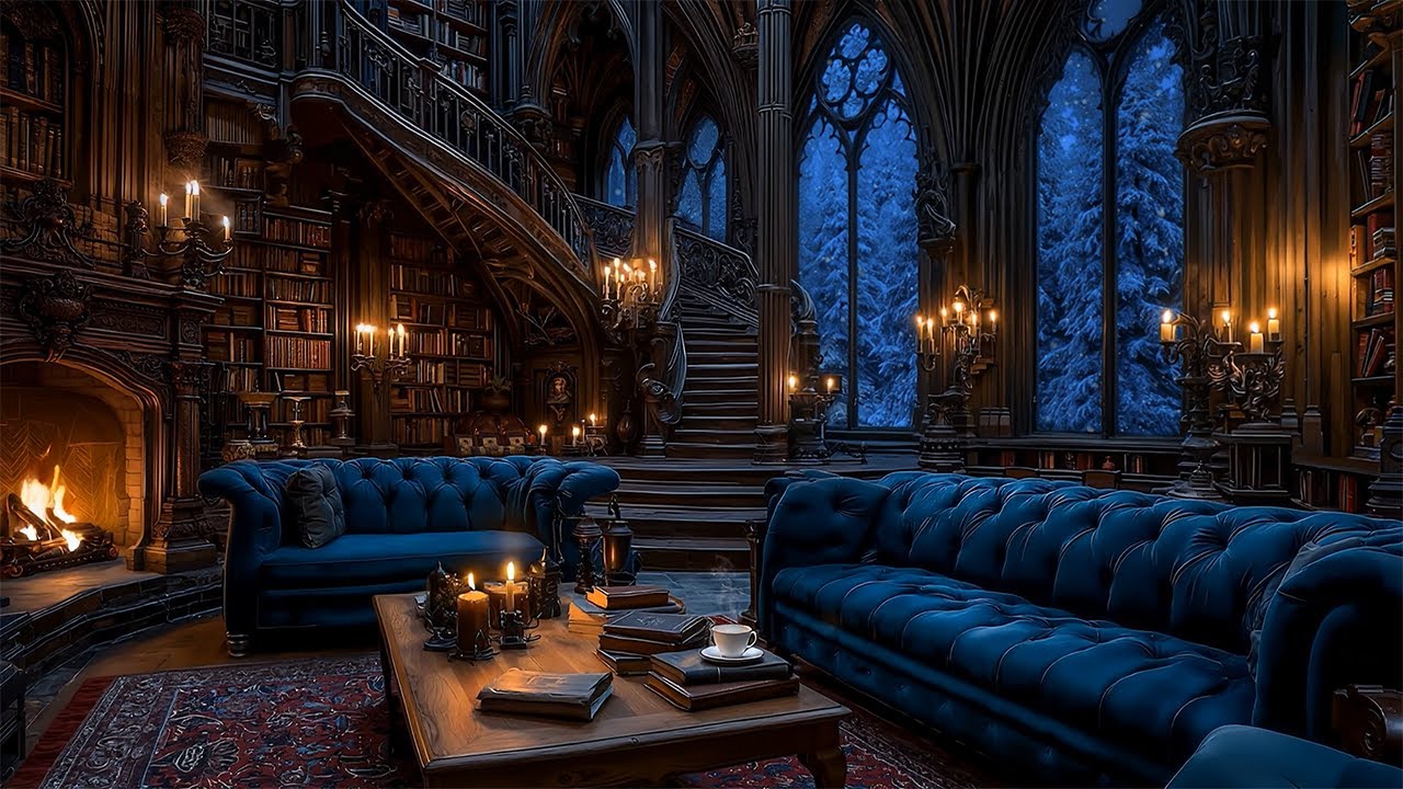 You're Studying in Cozy Gothic Library Ambience | Haunting Piano & Violin | Dark Academia Music