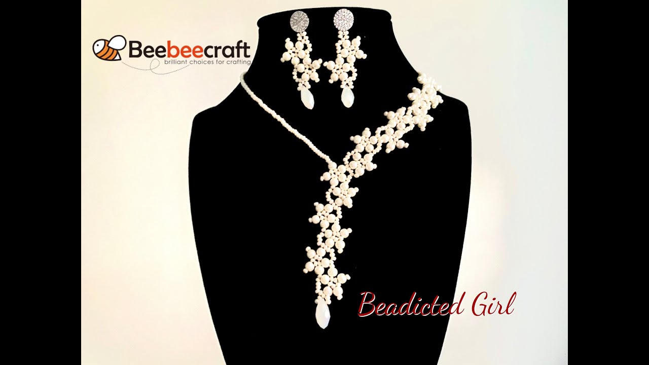 Beebeecraft Tutorial Beaded Wedding necklace set || beaded wedding Earrings