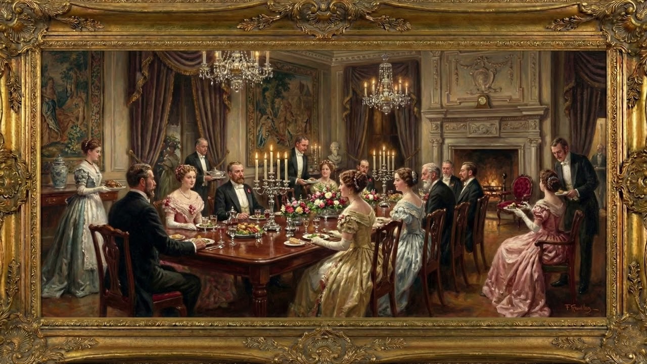 4K Victorian Dining Room Painting | NaturalPainting Baroque Frame Aristocratic Scene