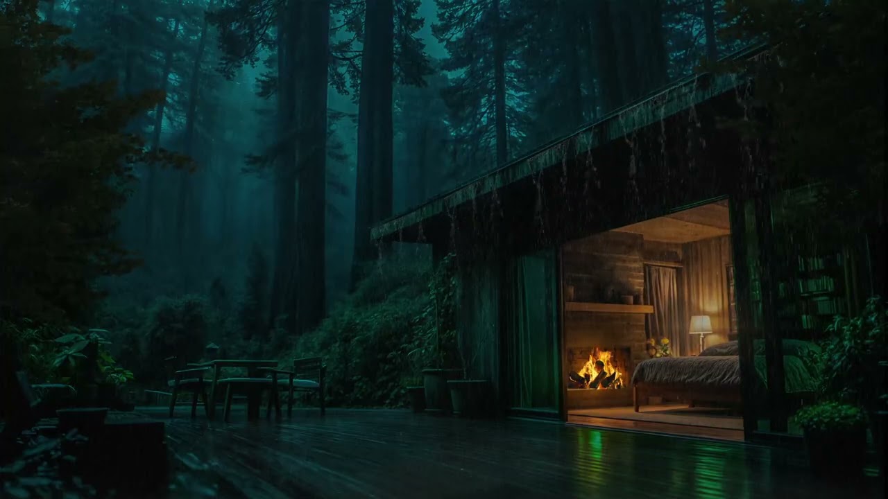 SLEEP IN 5 MINUTES (No Ads) ⛈️ Cozy Cabin in Deep Forest | Heavy Rain & Fireplace Sounds