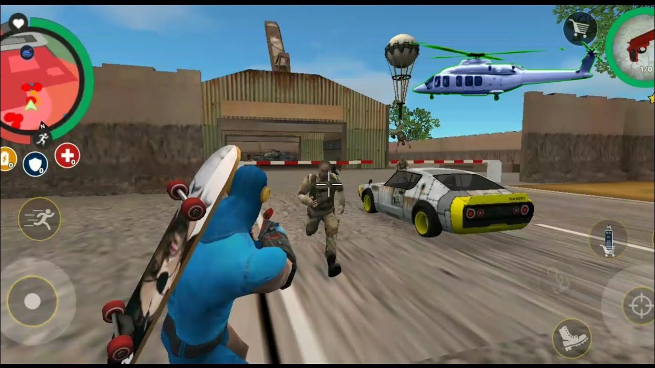 rope Hero vice town roadster car mission complete and military tank