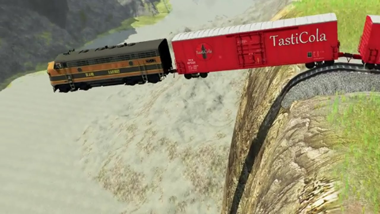 Reverse Trains vs Cliff –BeamNG Drive#34