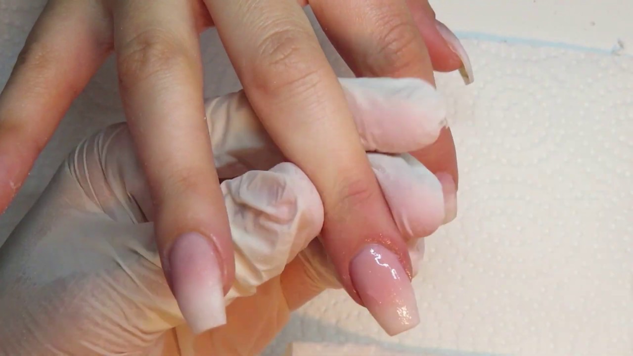 Pink and White Ombre Acrylic Nails using Mia secret cover pink