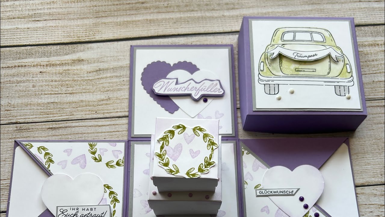 Explosionsbox zur Hochzeit mit Hochzeitstorte aus A4 Bogen Farbkarton Live