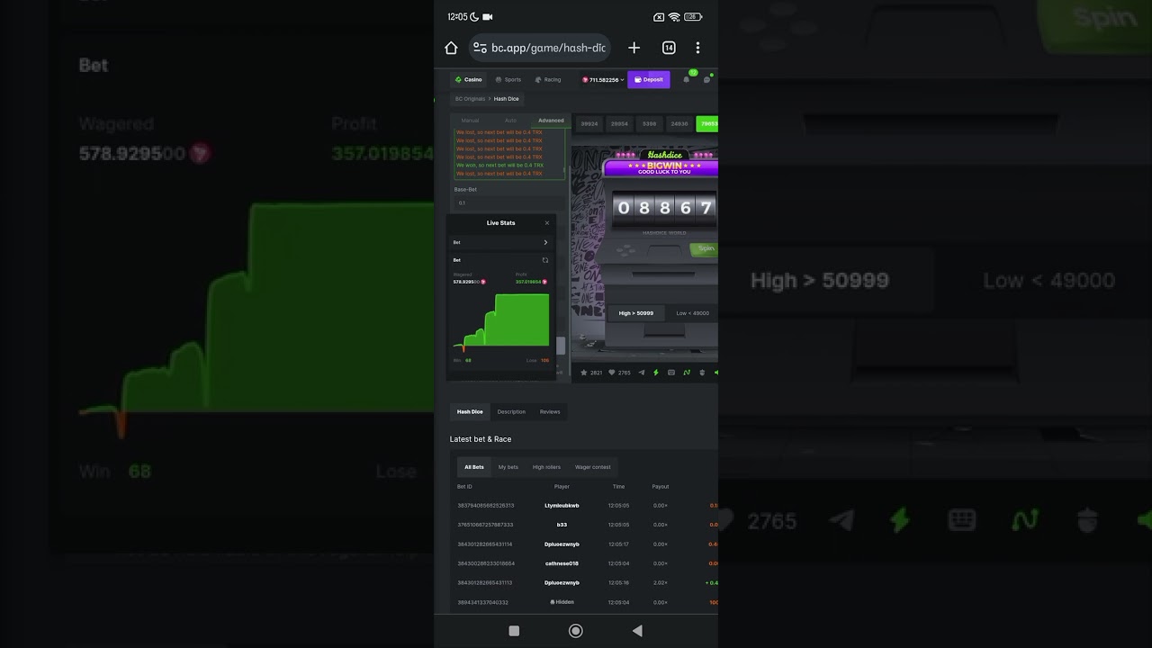 Bc Game Hashdice Script 2024 | 372 trx profit
