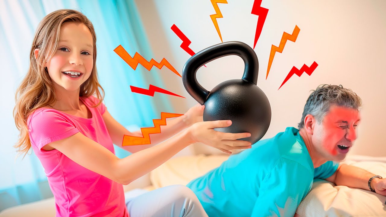 Nastya and dad are having fun