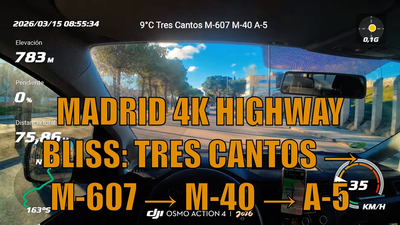 🚗📹 RelaxingTrails4K – Madrid: Tres Cantos M-607 to M-40 & A-5 Highway Spain | Scenic Road Trip ASMR