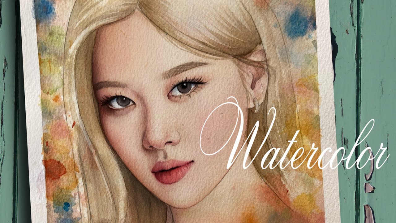 watercolor portrait painting of Rose - BlackPink - How to paint blonde girl with Watercolor