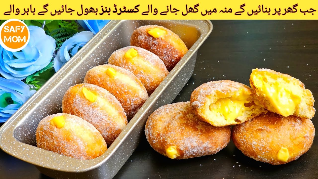 Vanilla Custard Buns recipe NO OVEN with perfect measurement |custard cream donuts recipe